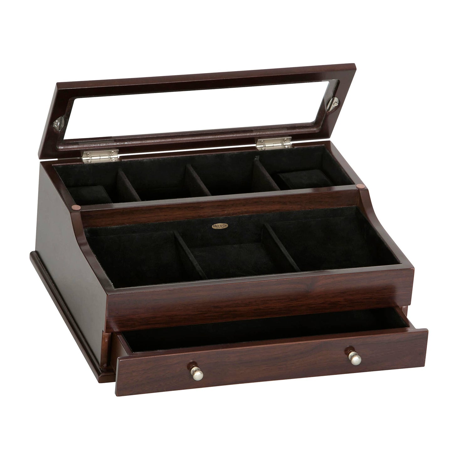 Mele and Co Hampden Men's Glass Top Wooden Dresser Top Valet