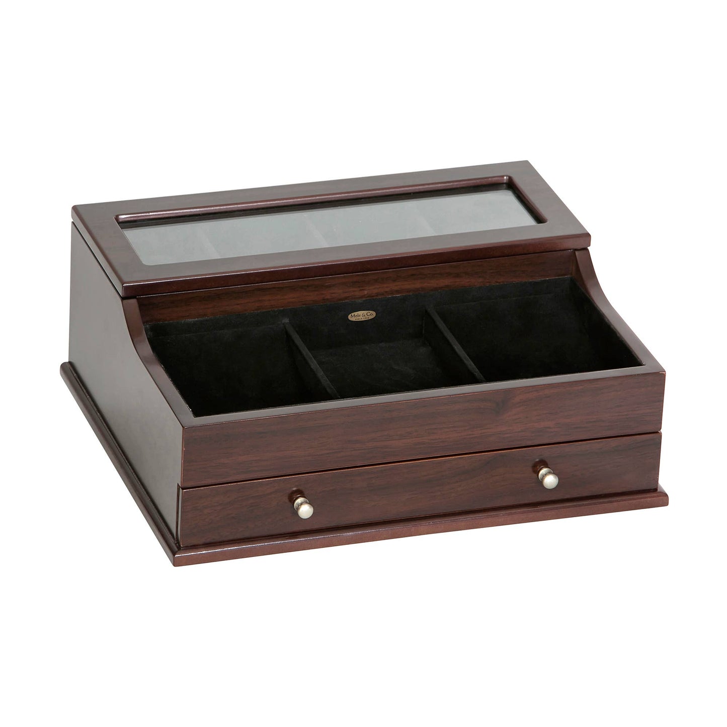 Mele and Co Hampden Men's Glass Top Wooden Dresser Top Valet