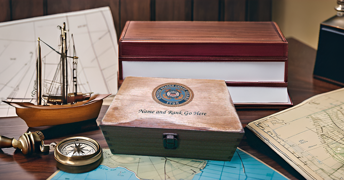 Medium Personalized Veteran's Decorative Wood Memory Box for Keepsake Storage with Hinged Lid-AIr Force, Army, Coast Guard, Marine Corps, Navy