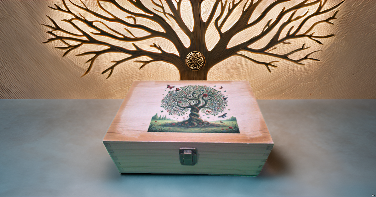 Medium Engraved Wood Memory Box for Keepsake Storage - Tree of Life