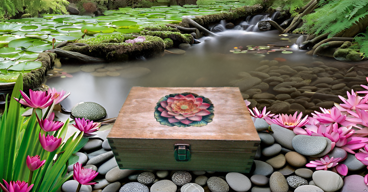 Medium Wood Keepsake Box - Lotus Flower