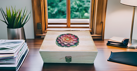 Medium Wood Keepsake Box - Lotus Flower