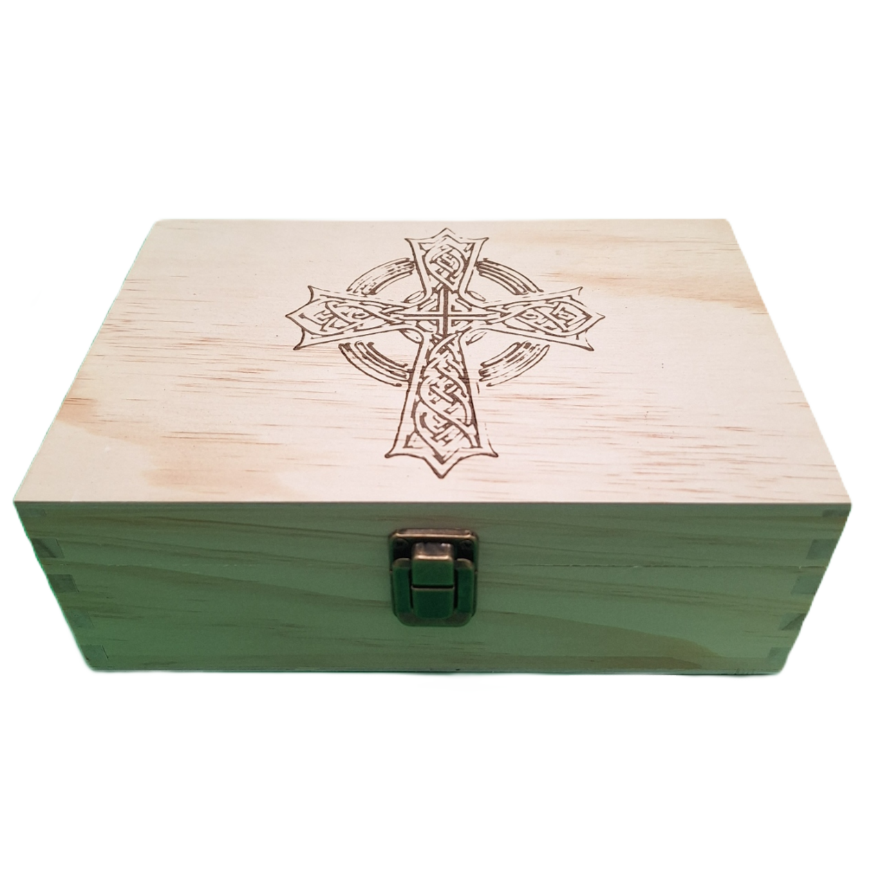 Medium Engraved Wooden Classic Celtic Cross Keepsake Box with Hinged Lid