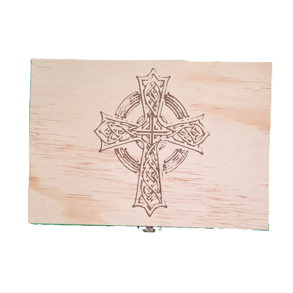 Medium Engraved Wooden Classic Celtic Cross Keepsake Box with Hinged Lid