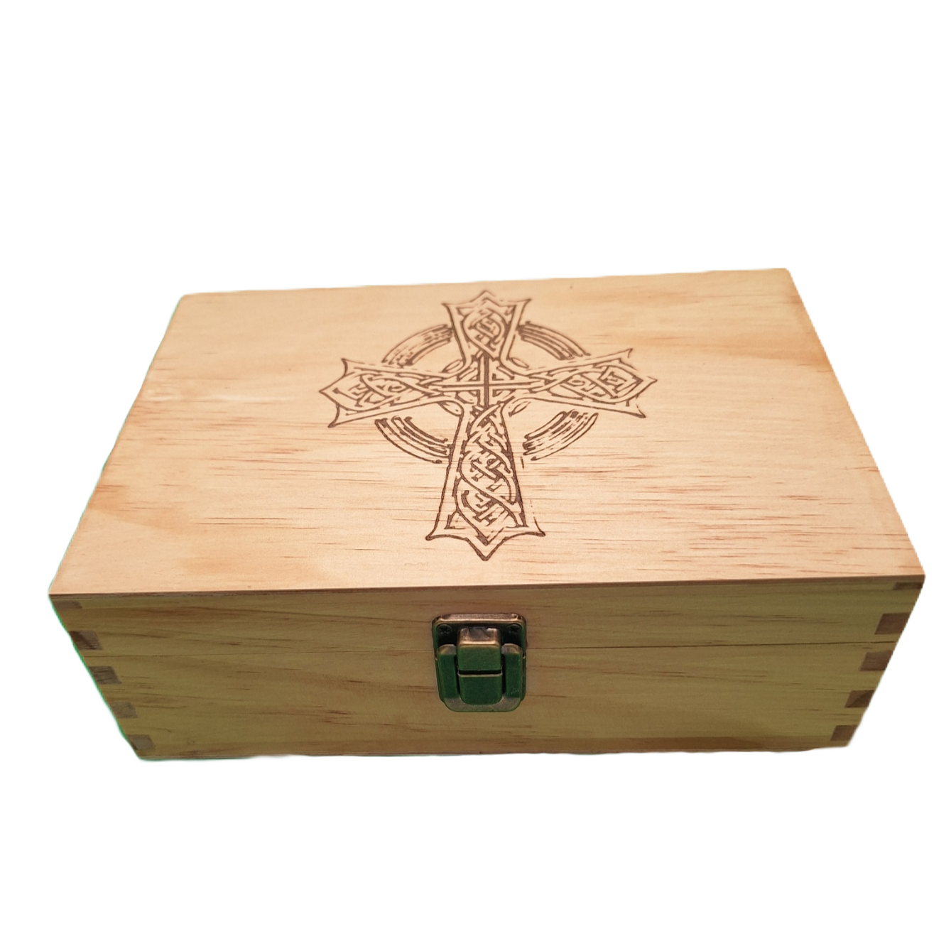 Medium Engraved Wooden Classic Celtic Cross Keepsake Box with Hinged Lid