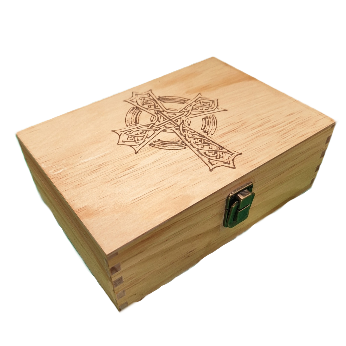 Medium Engraved Wooden Classic Celtic Cross Keepsake Box with Hinged Lid