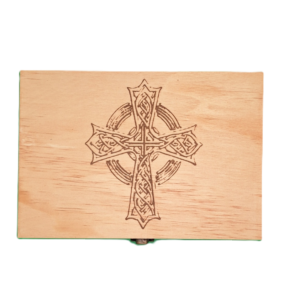 Medium Engraved Wooden Classic Celtic Cross Keepsake Box with Hinged Lid