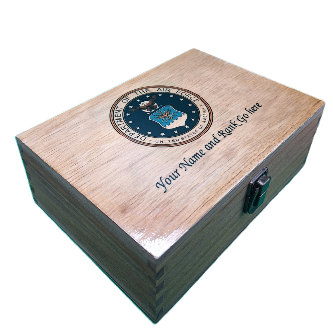 Medium Personalized Veteran's Decorative Wood Memory Box for Keepsake Storage with Hinged Lid-AIr Force, Army, Coast Guard, Marine Corps, Navy