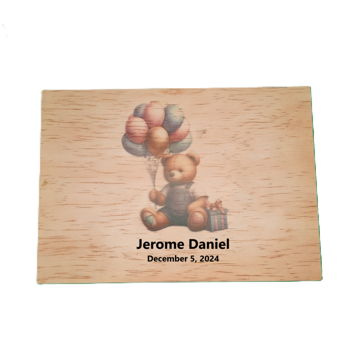 Personalized Medium Newborn Teddy Bear Keepsake Box with Hinged Lid