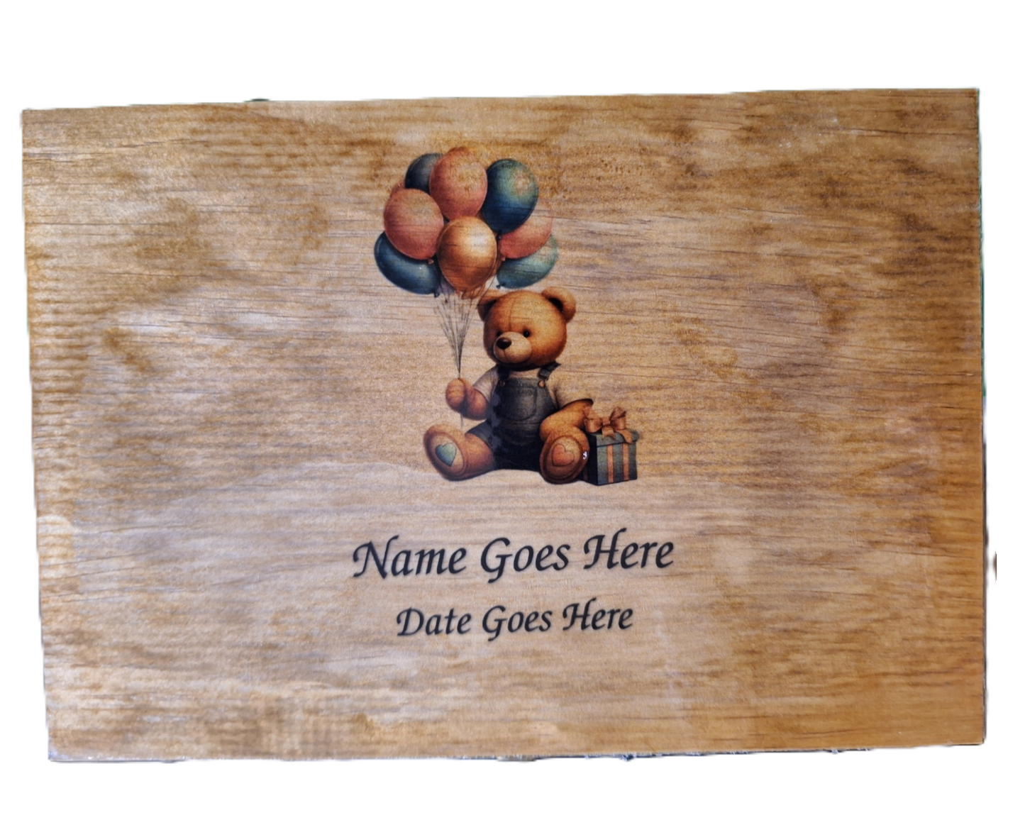 Personalized Medium Newborn Teddy Bear Keepsake Box with Hinged Lid