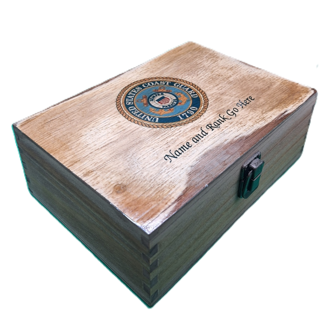 Medium Personalized Veteran's Decorative Wood Memory Box for Keepsake Storage with Hinged Lid-AIr Force, Army, Coast Guard, Marine Corps, Navy