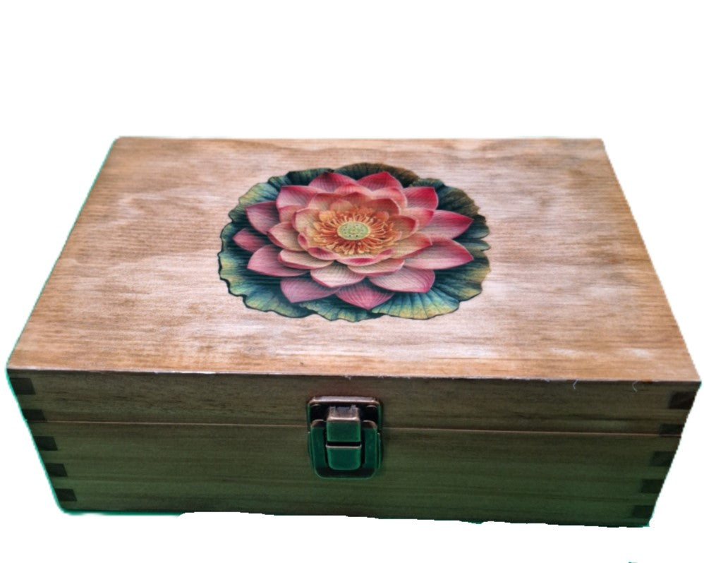 Medium Wood Keepsake Box - Lotus Flower