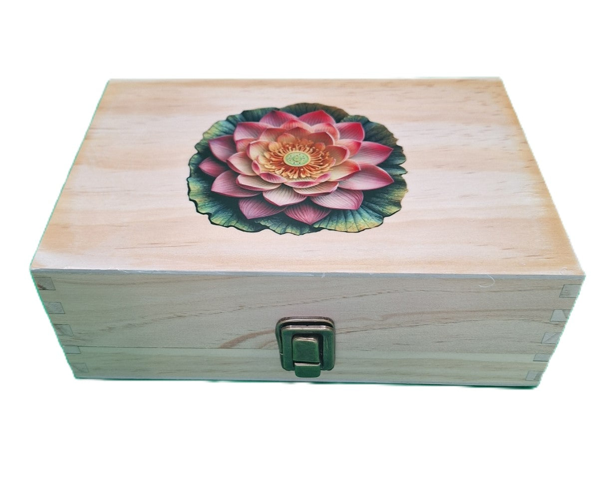 Medium Wood Keepsake Box - Lotus Flower