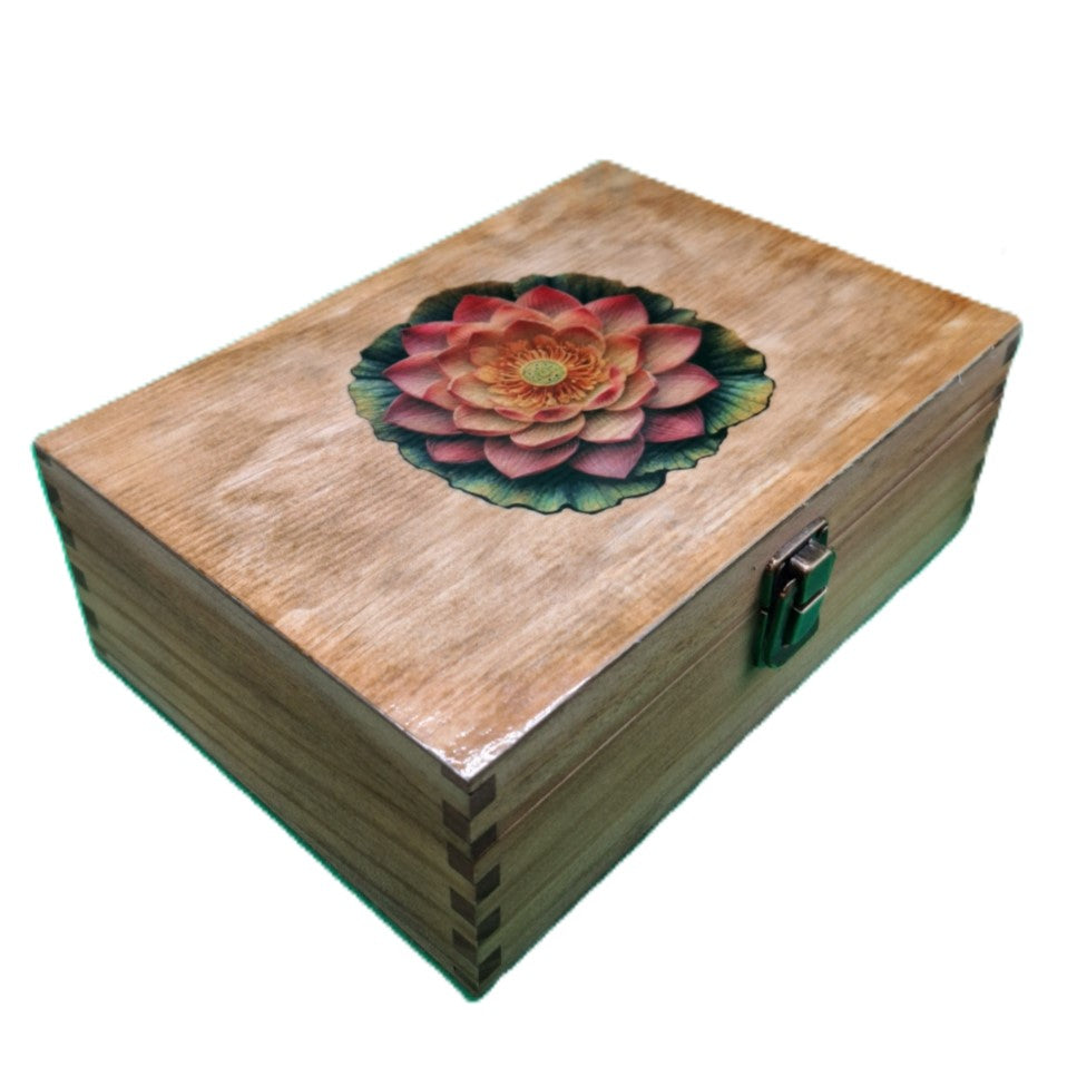 Medium Wood Keepsake Box - Lotus Flower