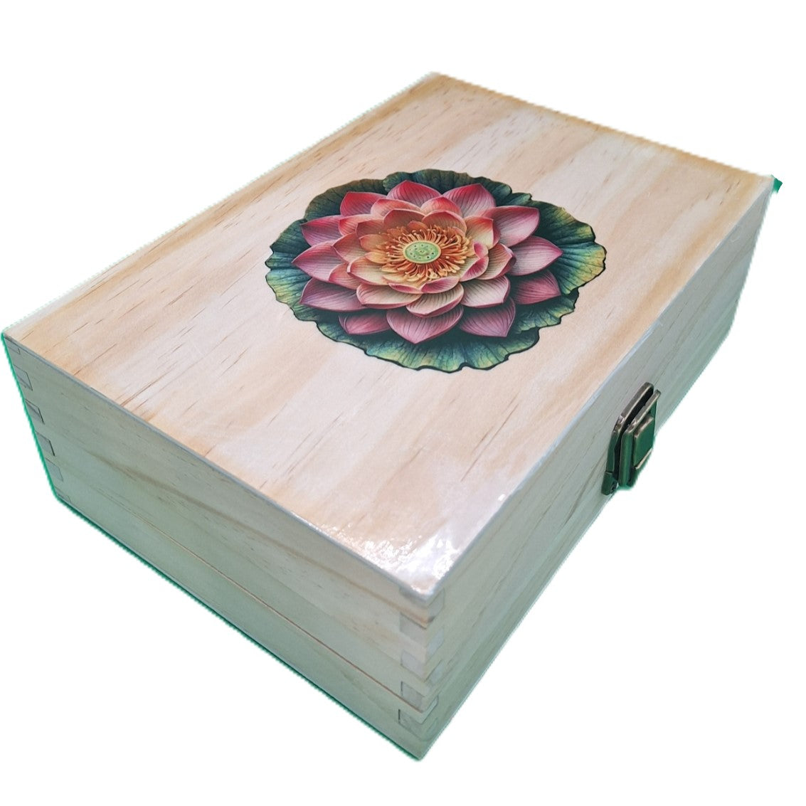 Medium Wood Keepsake Box - Lotus Flower