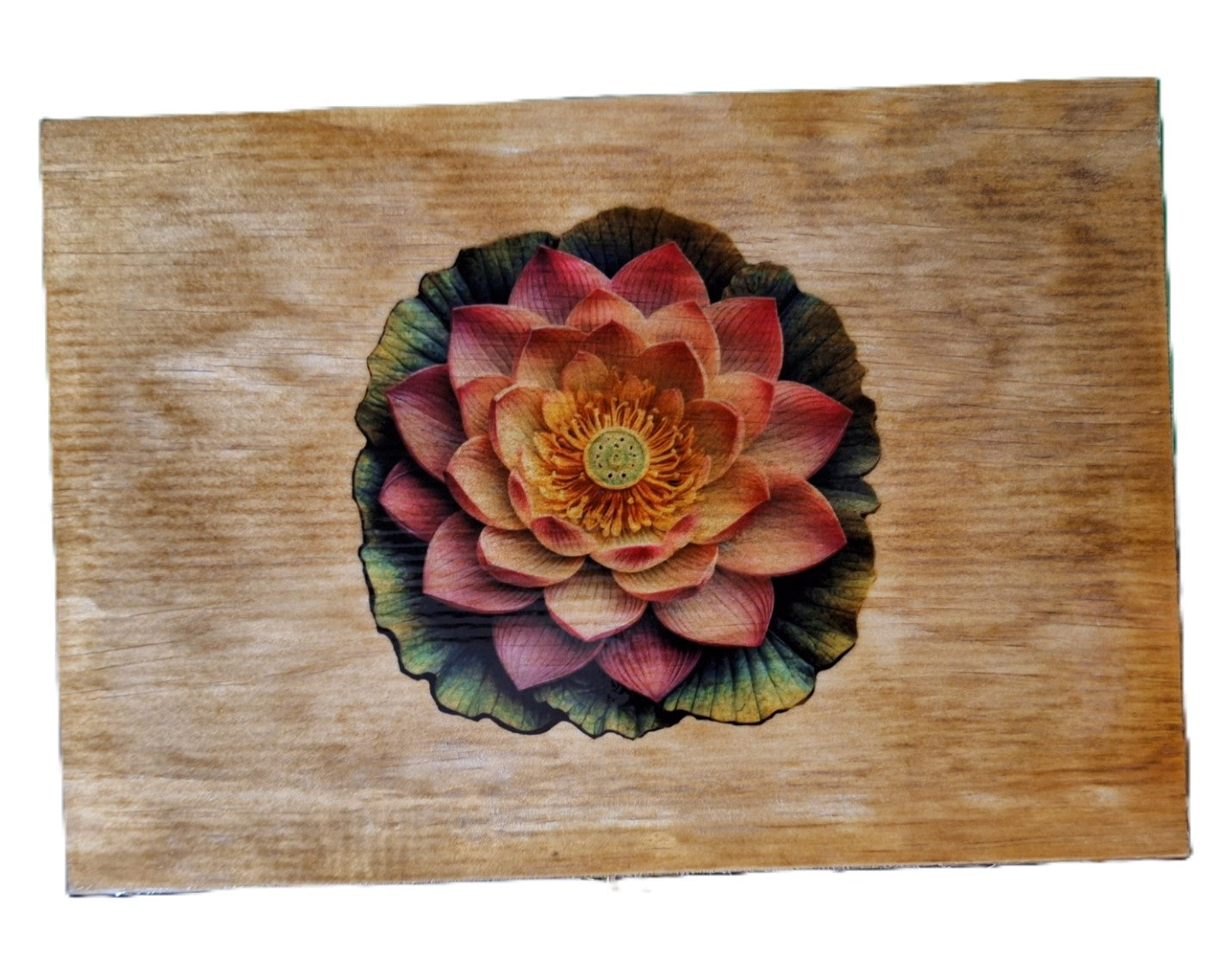 Medium Wood Keepsake Box - Lotus Flower