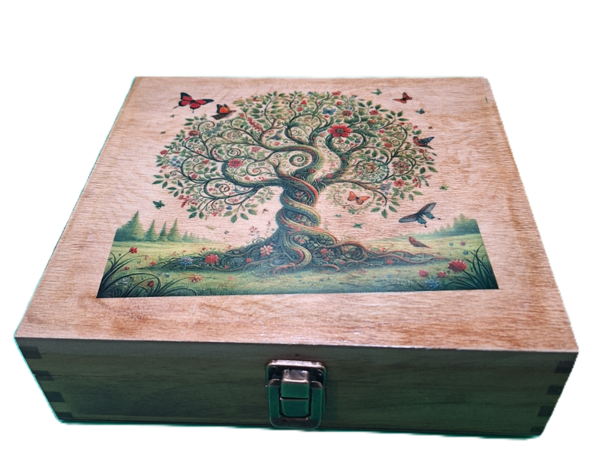 Medium Engraved Wood Memory Box for Keepsake Storage - Tree of Life