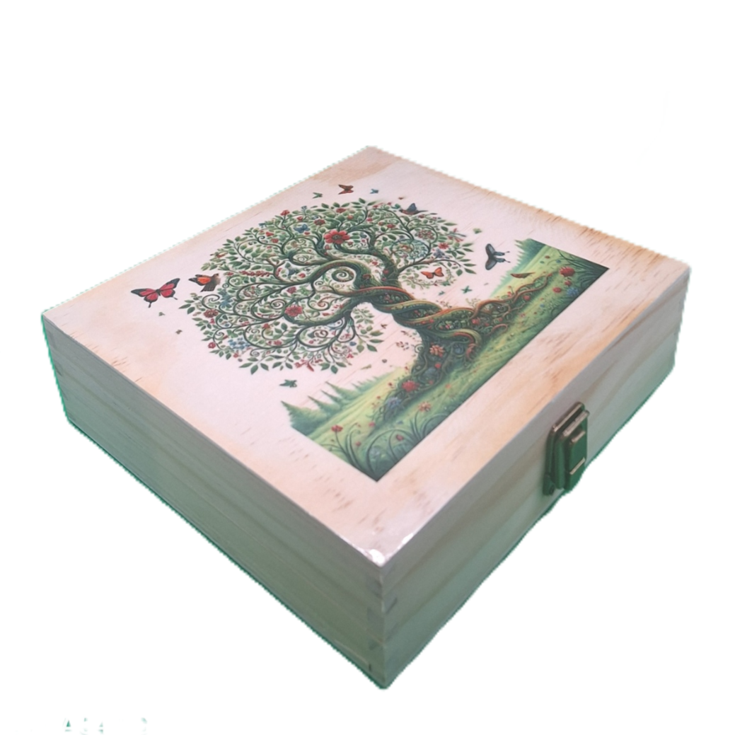 Medium Engraved Wood Memory Box for Keepsake Storage - Tree of Life