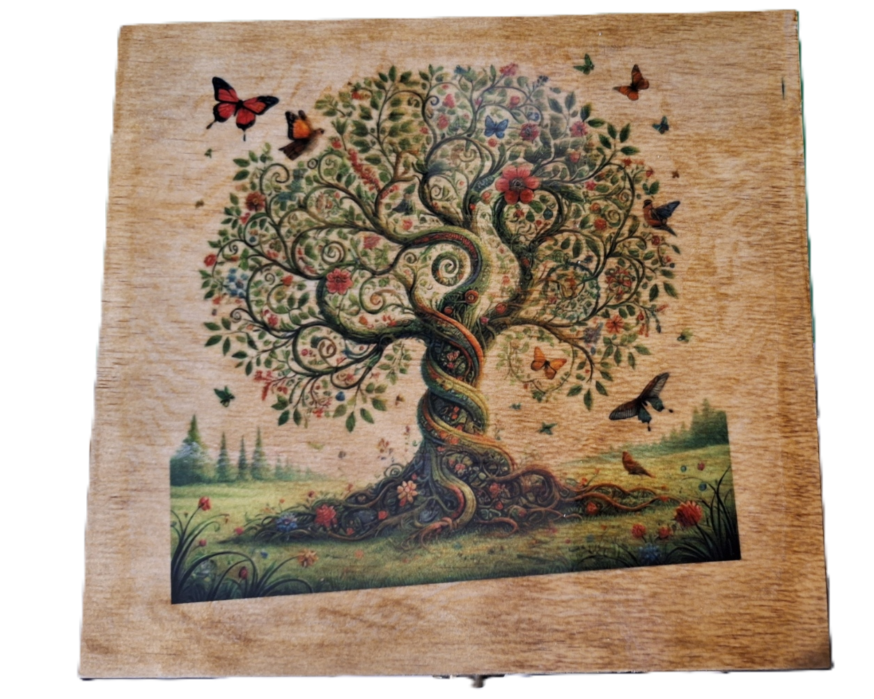 Medium Engraved Wood Memory Box for Keepsake Storage - Tree of Life