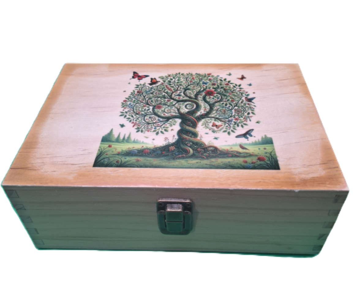 Medium Engraved Wood Memory Box for Keepsake Storage - Tree of Life