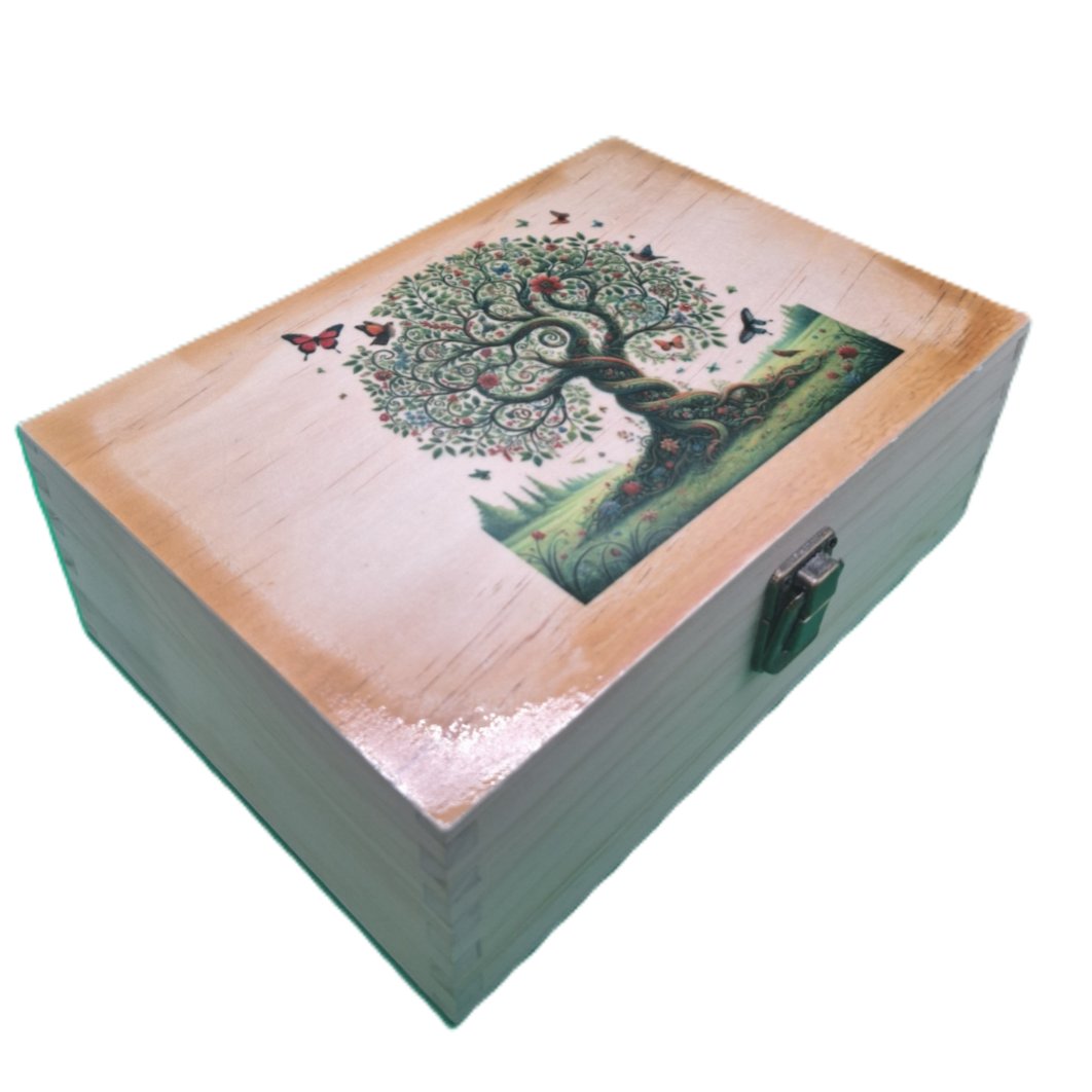 Medium Engraved Wood Memory Box for Keepsake Storage - Tree of Life